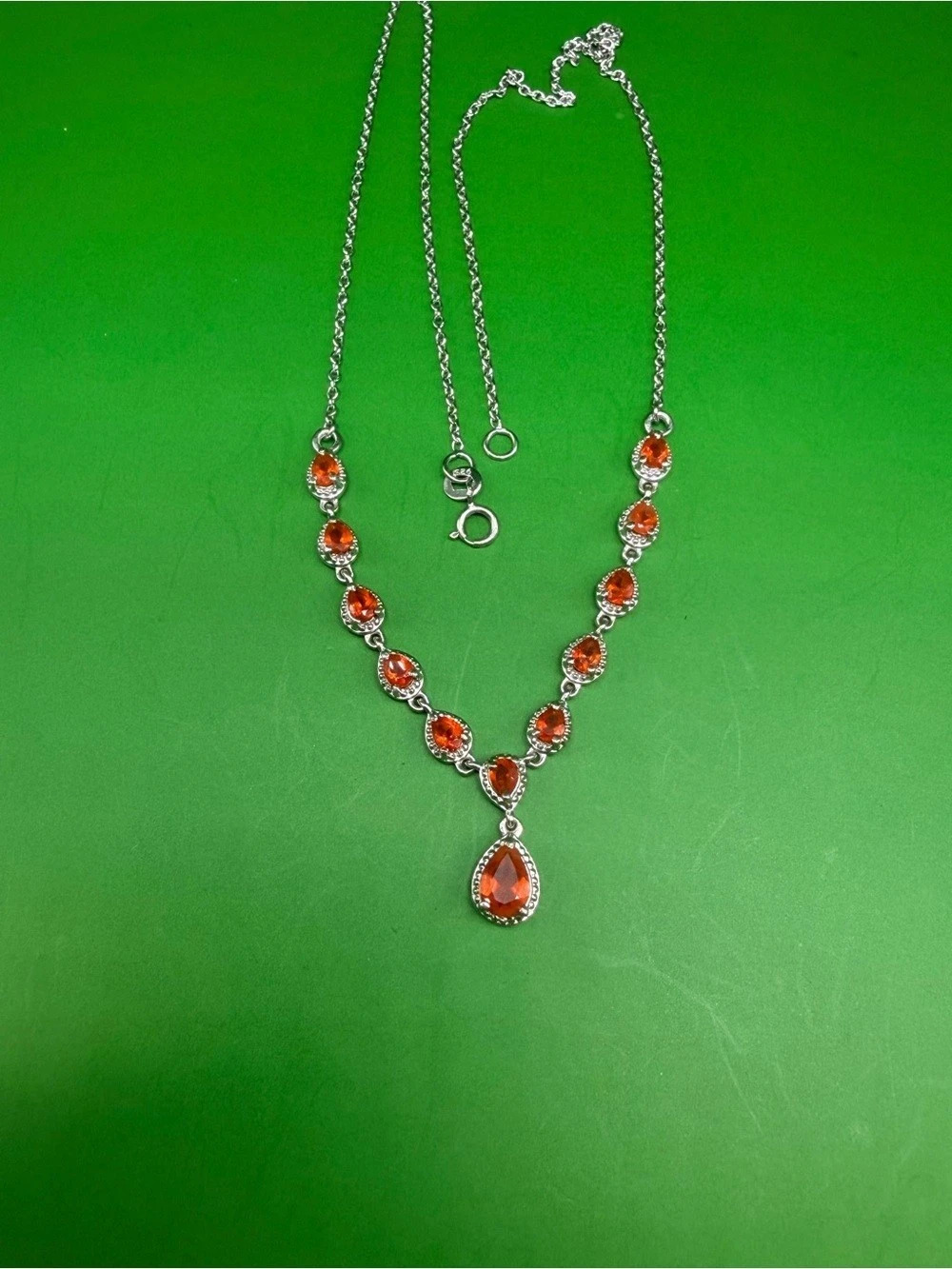 925 Sterling Silver Fire Opal Necklace 18”.